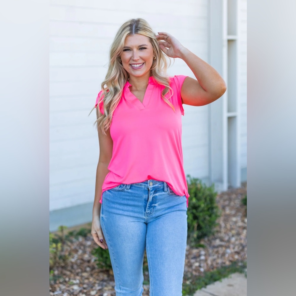 Grace Women's Bright Pink Flutter Sleeve Blouse